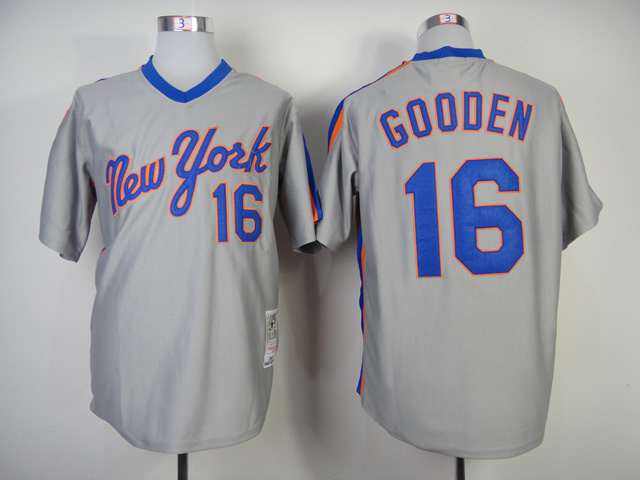 Men New York Mets #16 Gooden Grey Throwback MLB Jerseys